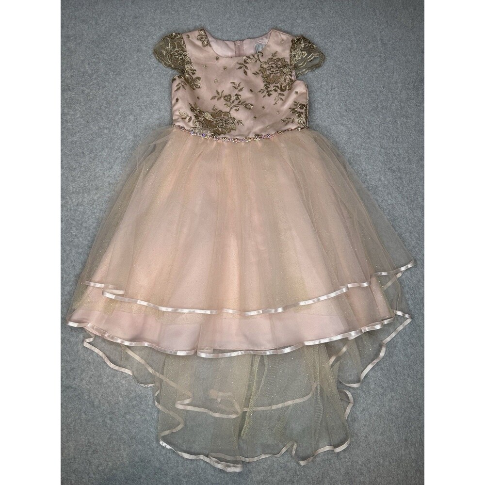 Rare Editions Girls High Low Tulle Dress Size 6 Blush Pink Floral Formal New